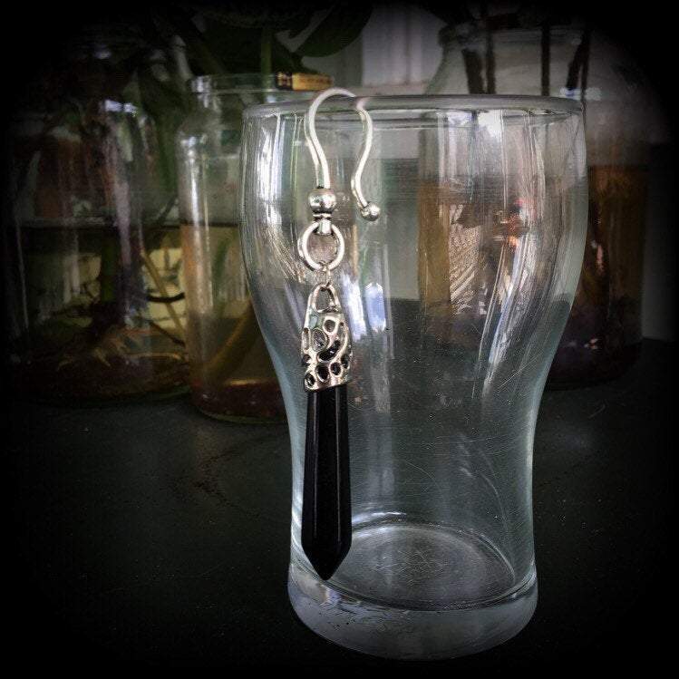 Black obsidian earring-Single earring