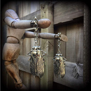 Silver cicada earrings-Tunnel dangles