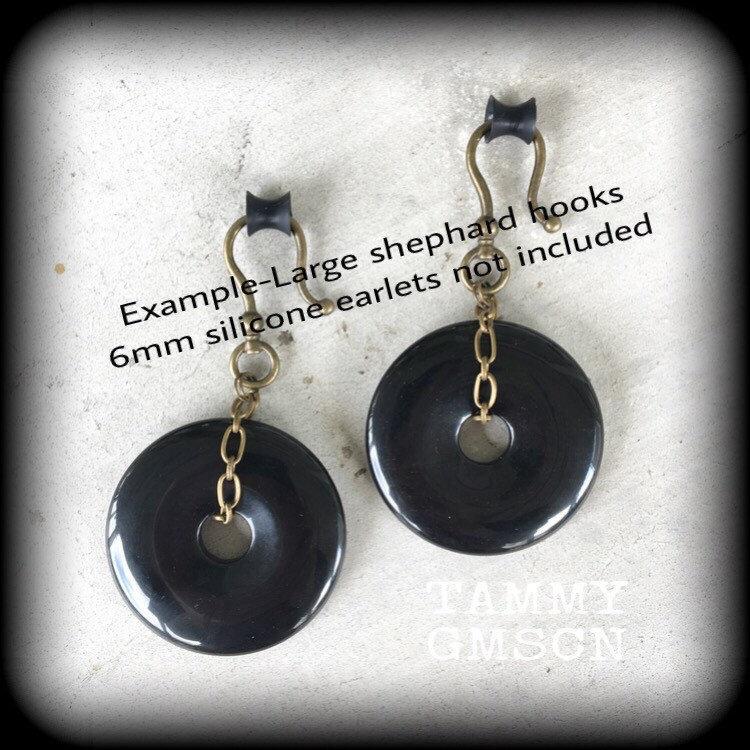 Black onyx gauged earrings-Gemstone earrings