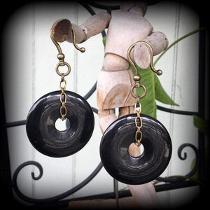 Black onyx gauged earrings-Gemstone earrings