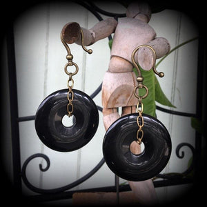 Black onyx gauged earrings-Gemstone earrings