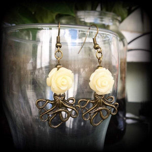 Octopus earrings-Rose earrings-Rockabilly earrings