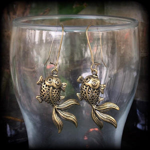 Koi fish earrings-Bronze fish earrings