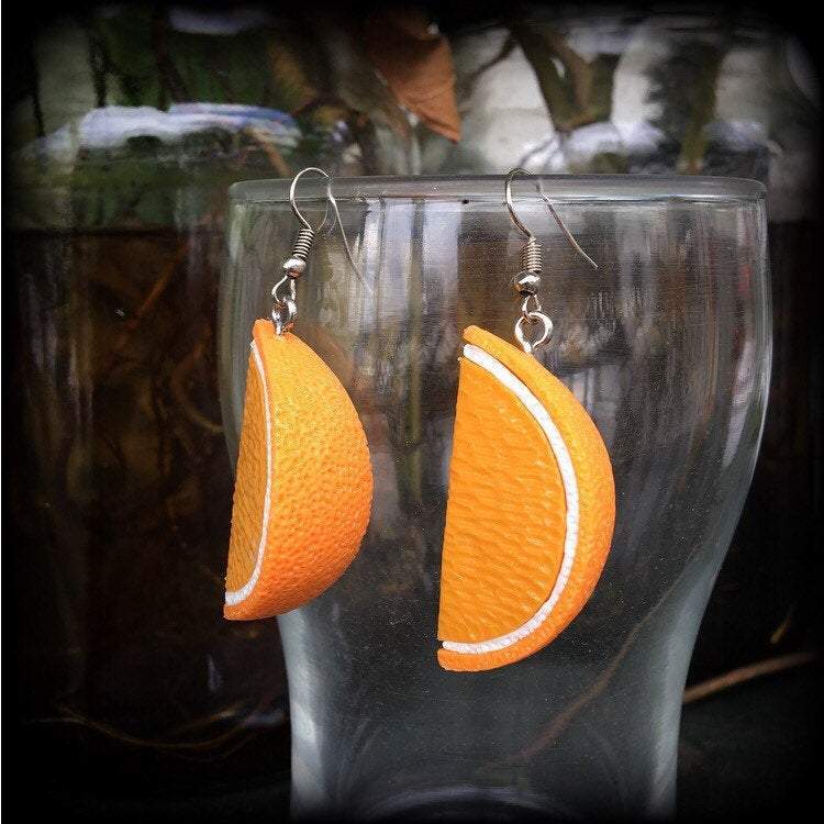 Orange slice earrings-Retro earrings