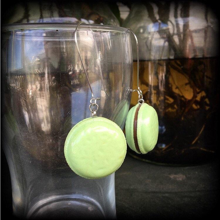 Pistacio macaron earrings-Biscuit earrings