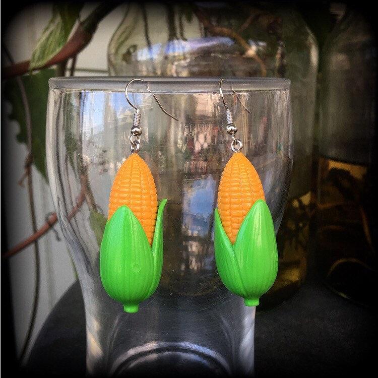 Corn cob earrings-Vegetable earrings