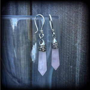 Rose quartz earrings-Gemstone earrings