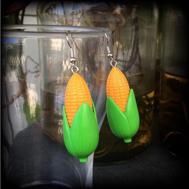 Corn cob earrings-Vegetable earrings