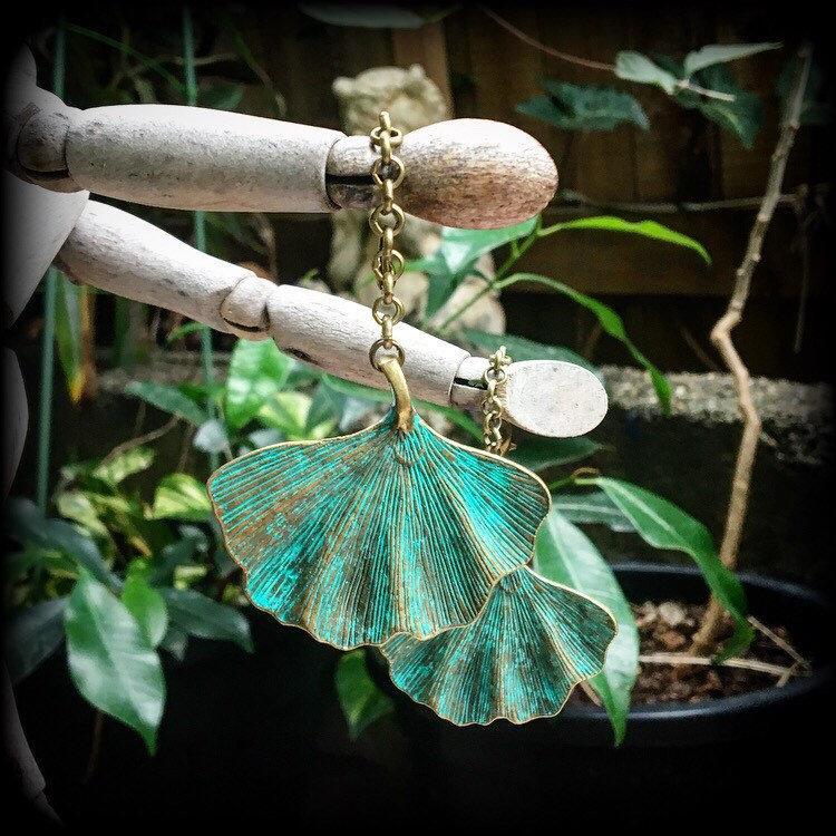 Ginkgo leaf earrings-Lotus leaf tunnel dangles