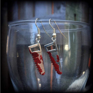 Bloodied bone saw earrings