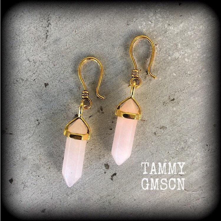 Rose quartz earrings-Gemstone ear hangers