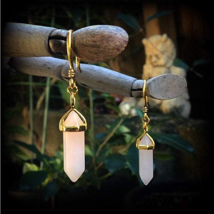 Rose quartz earrings-Gemstone ear hangers