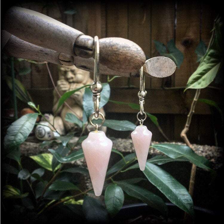 Rose Quartz ear hangers-Gauged earrings