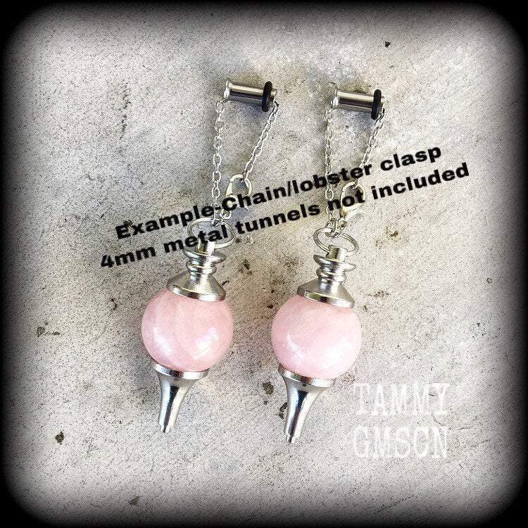 Rose Quartz earrings-Tunnel earrings