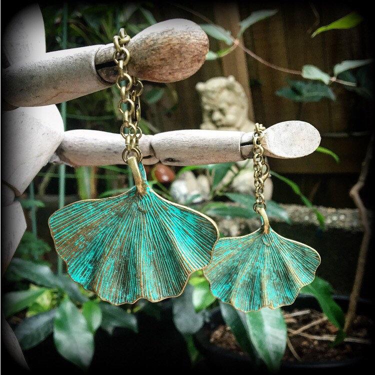 Ginkgo leaf earrings-Lotus leaf tunnel dangles