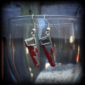 Bloodied bone saw earrings