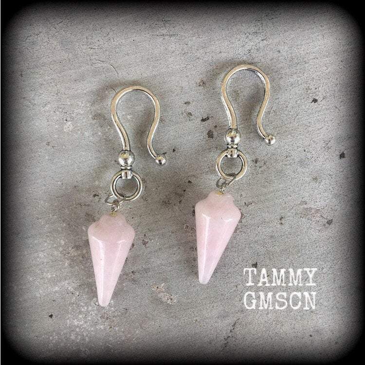 Rose Quartz ear hangers-Gauged earrings