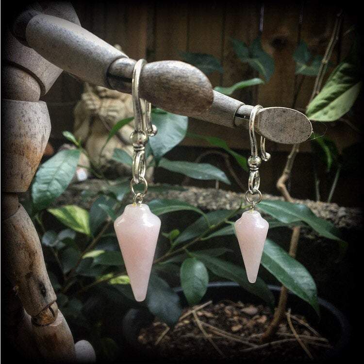 Rose Quartz ear hangers-Gauged earrings