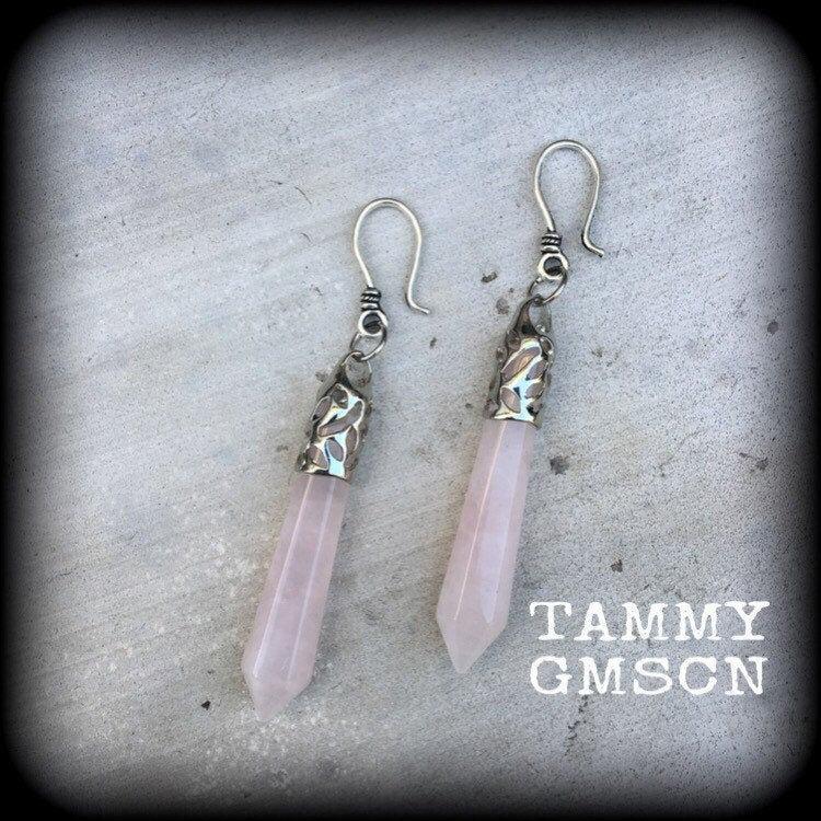 Rose Quartz gauged earrings