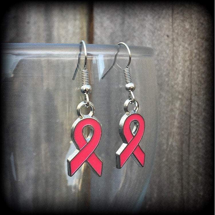 Pink ribbon earrings-Cancer earrings