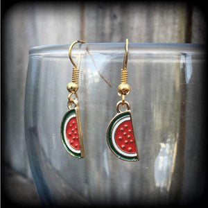 Watermelon earrings Fruit earrings Watermelon slice Fruit salad earrings Vegan earrings Retro earrings Kitsch earrings Pierced ears Gauges
