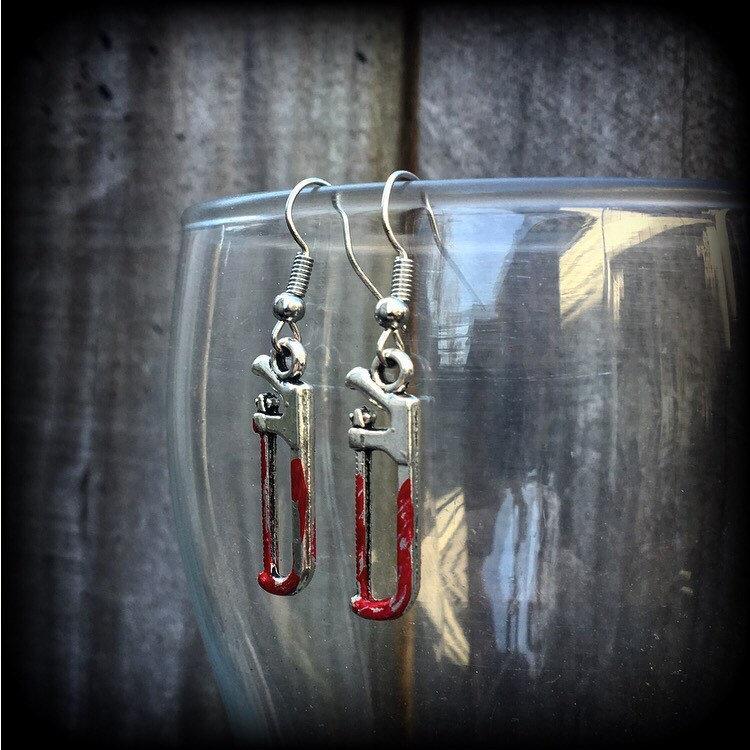 Bone saw earrings-Halloween earrings