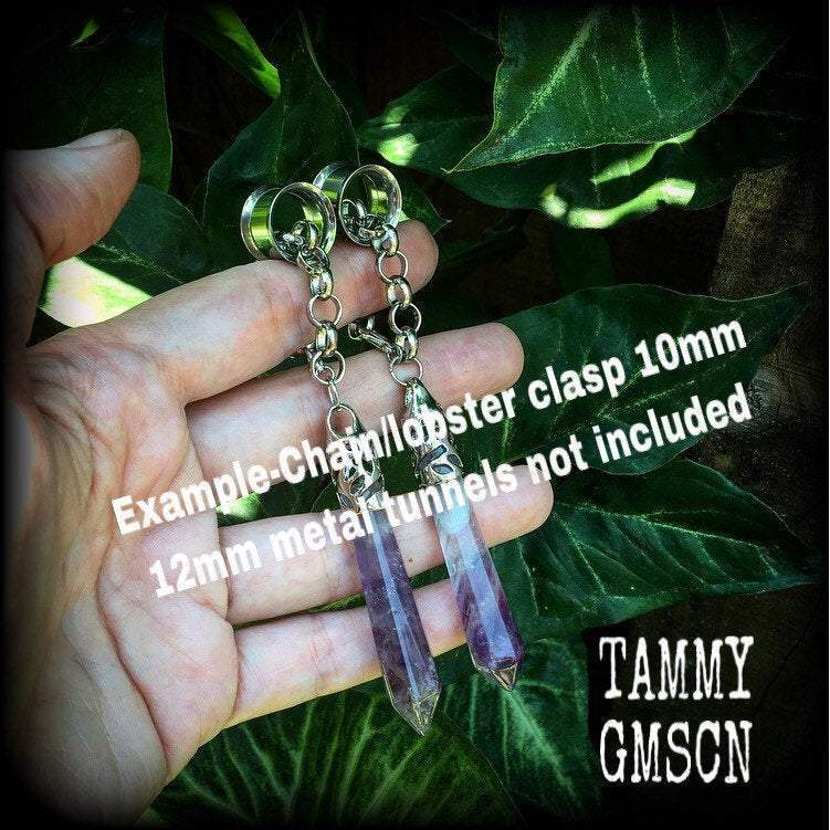 Amethyst earrings-Gemstone tunnel dangles