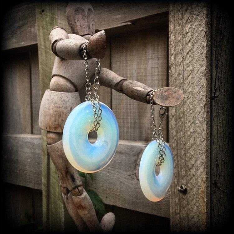 Opalite tunnel earrings-Gemstone ear weights