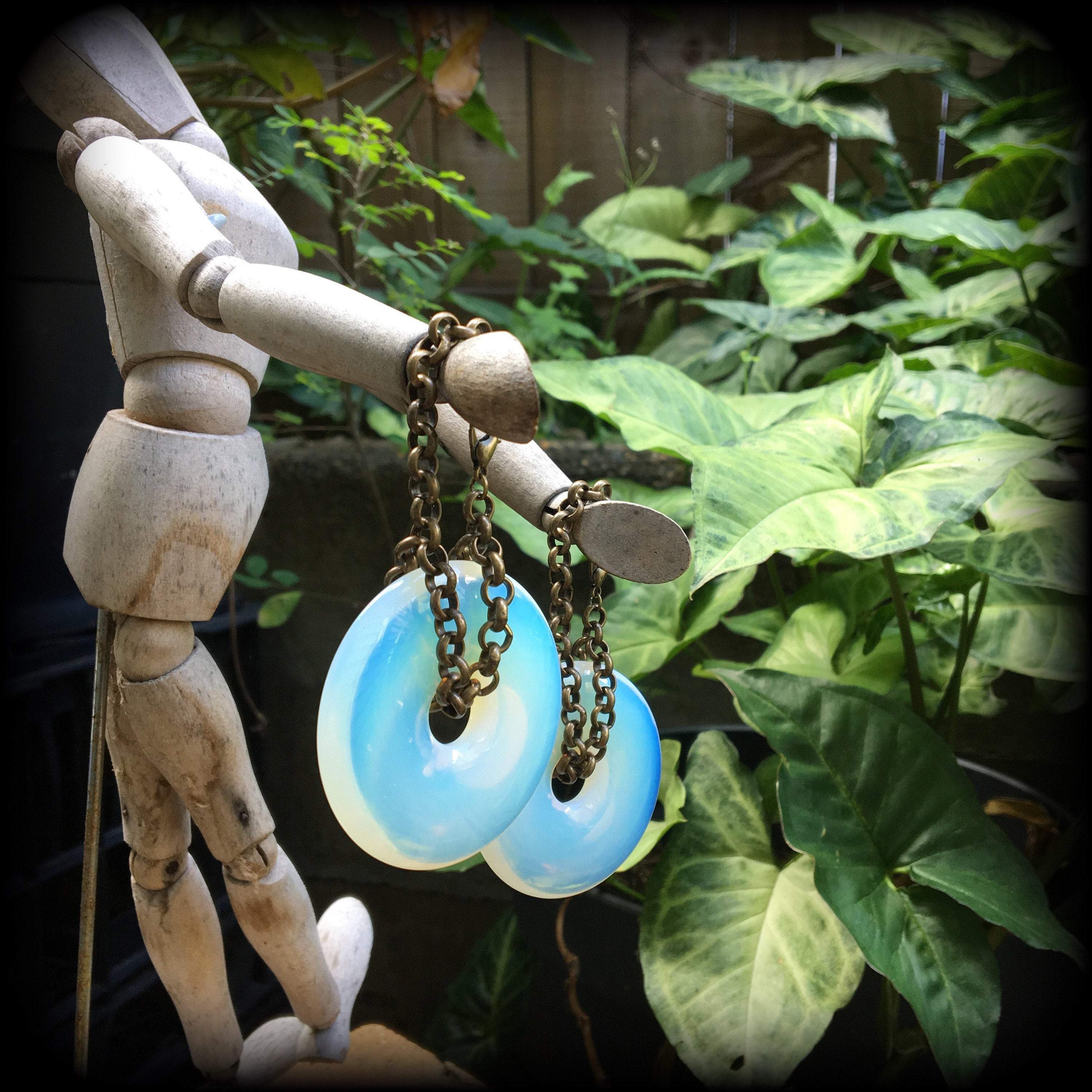 Opalite tunnel earrings-Gemstone ear weights