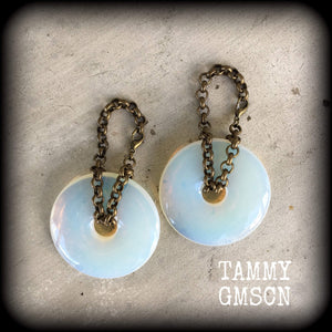 Opalite tunnel earrings-Gemstone ear weights