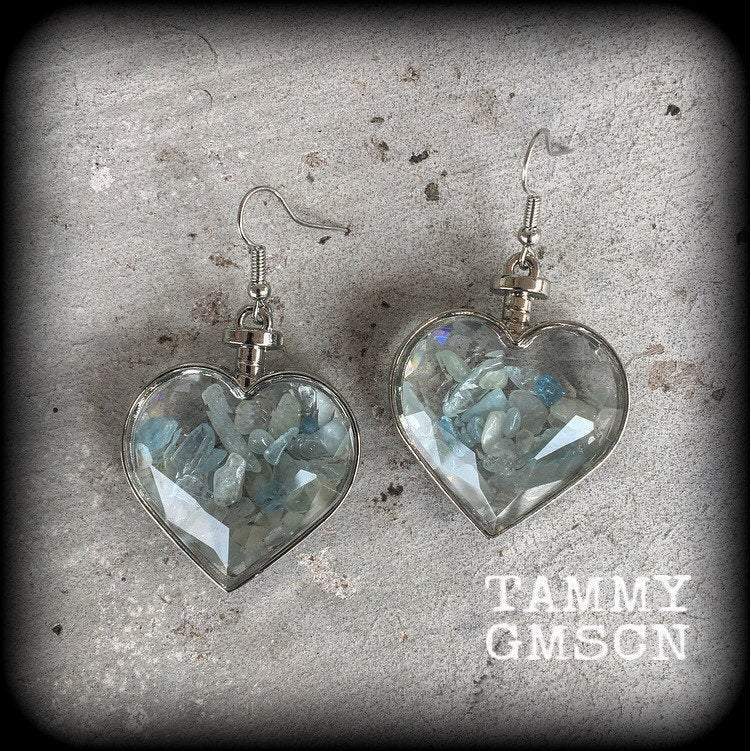 Heart earrings-Aquamarine earrings