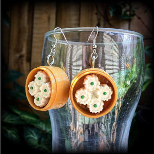 Dumplings earrings Yum Cha earrings Pork Bun Bao Chinese Gyoza earrings Chinese food earrings Novelty earrings Pierced ears Ear gauges Food jewelry Dumpling jewelry Stocking stuffers Party favours Fun earrings  
