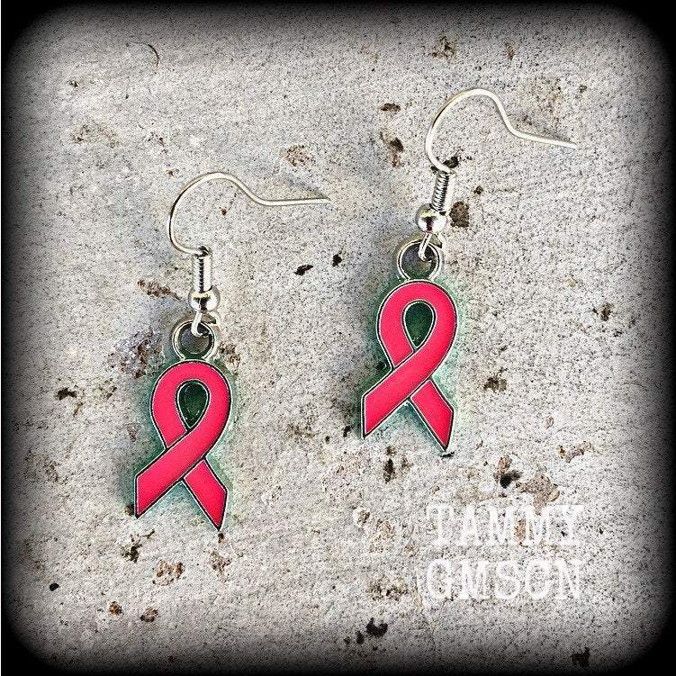 Pink ribbon earrings-Cancer earrings
