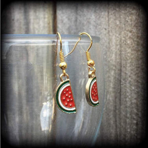 Watermelon earrings Fruit earrings Watermelon slice Fruit salad earrings Vegan earrings Retro earrings Kitsch earrings Pierced ears Gauges
