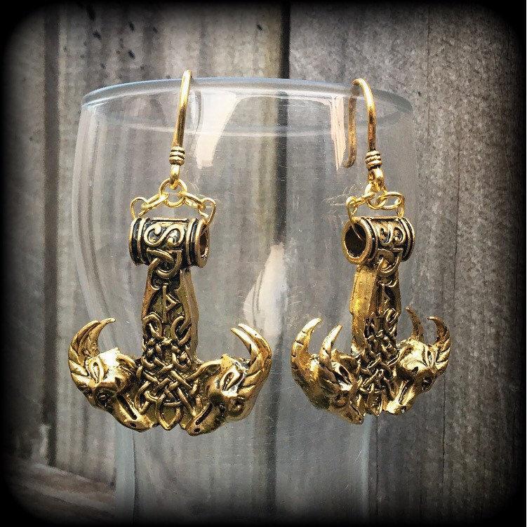 Thors Hammer earrings-Ear weights