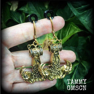 Thors Hammer earrings-Ear weights