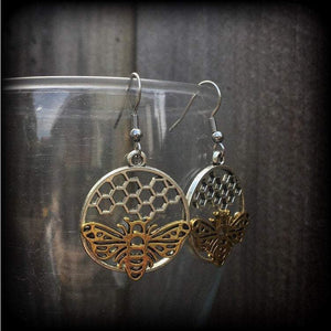 Bee earrings-Bee and hive earrings