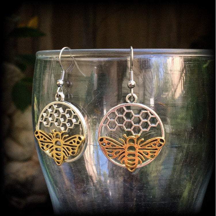 Bee earrings-Bee and hive earrings