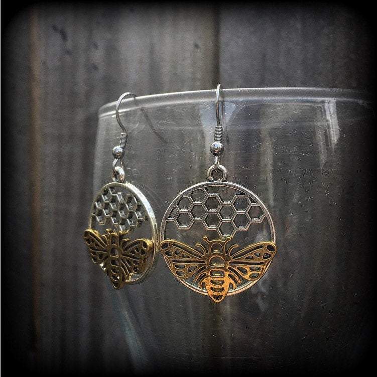 Bee earrings-Bee and hive earrings