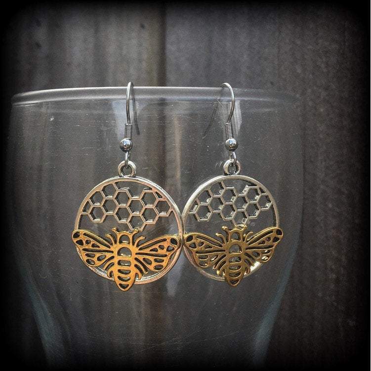 Bee earrings-Bee and hive earrings