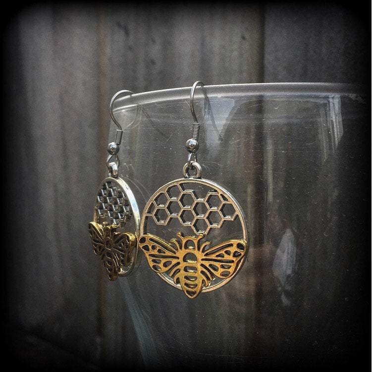 Bee earrings-Bee and hive earrings