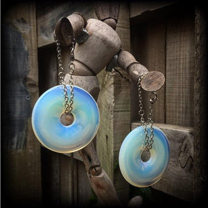 Opalite tunnel earrings-Gemstone ear weights