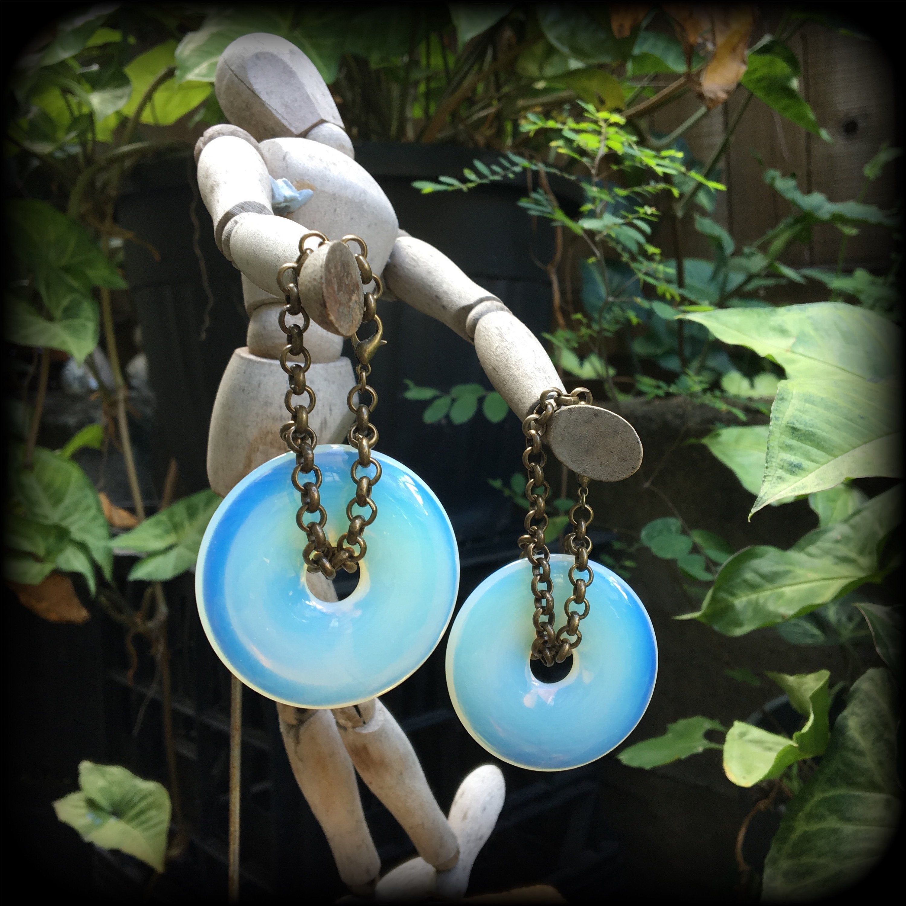 Opalite tunnel earrings-Gemstone ear weights