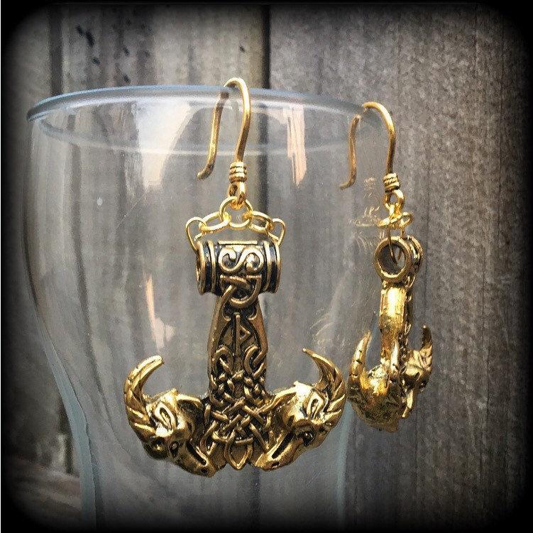 Thors Hammer earrings-Ear weights