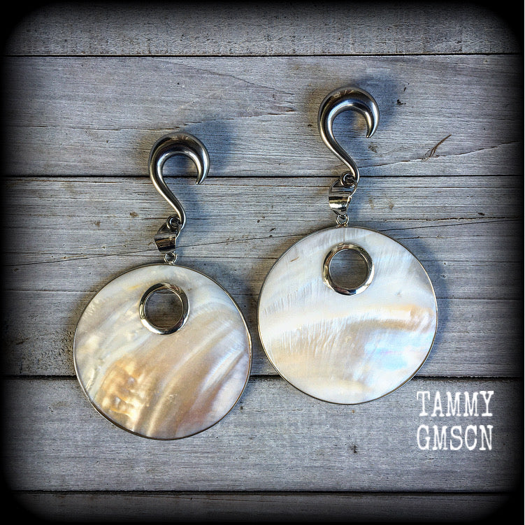 Mother of Pearl gauged earrings-Shell earrings