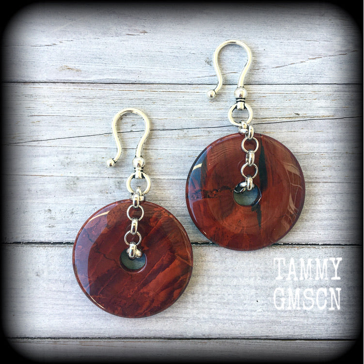 Red jasper ear weights-Ear hangers