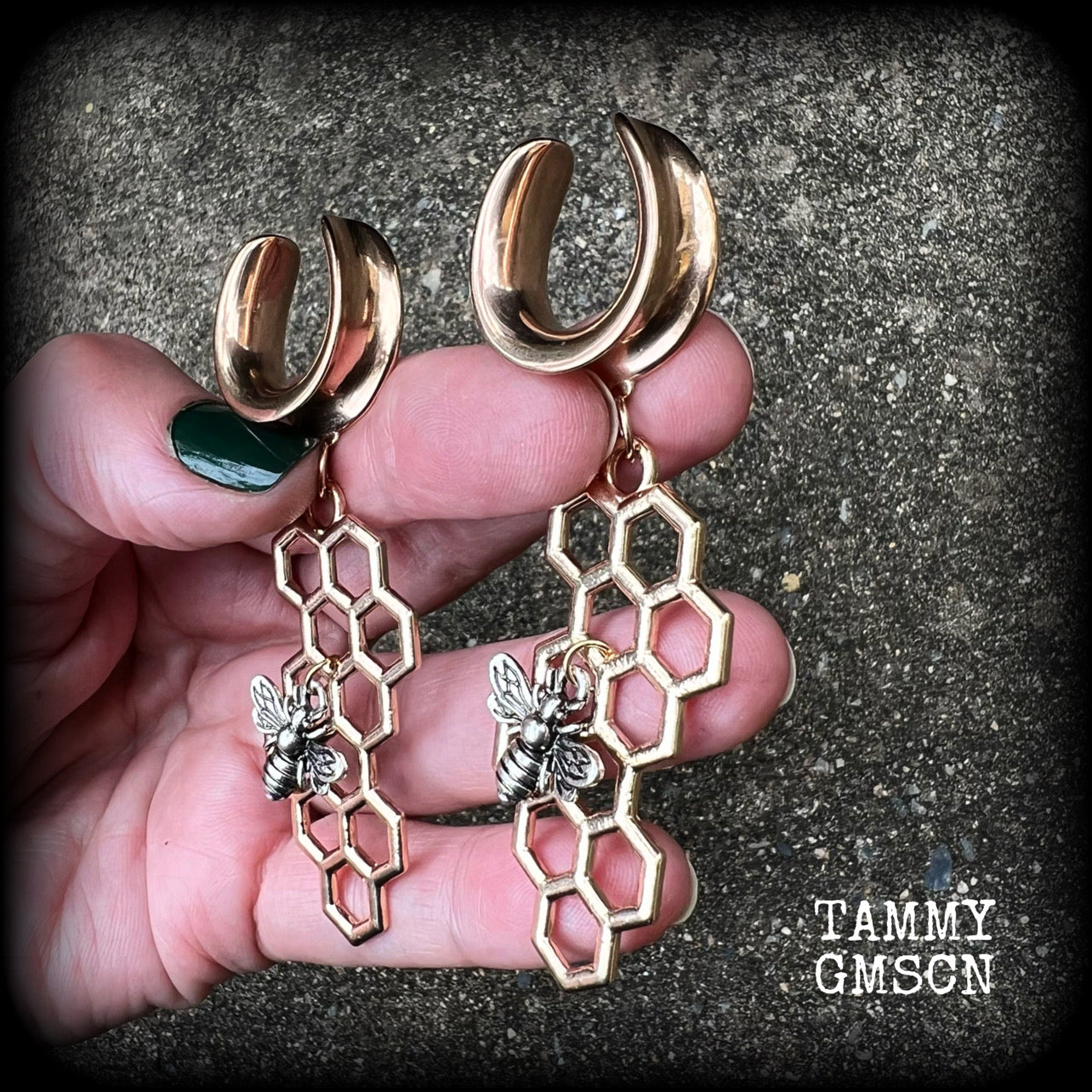 Beehive gauged earrings-Honeycomb earrings