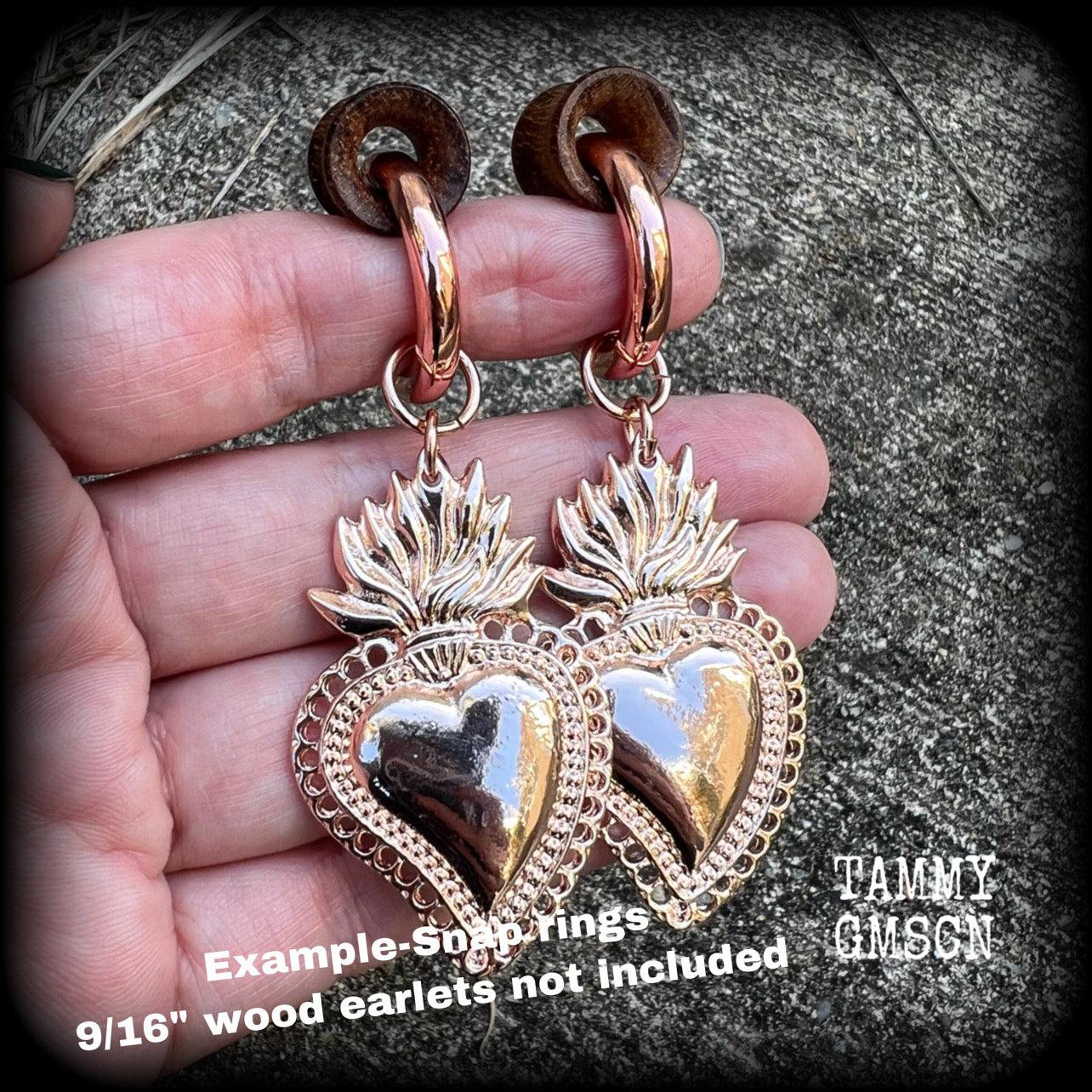 Sacred heart hoop gauged earrings