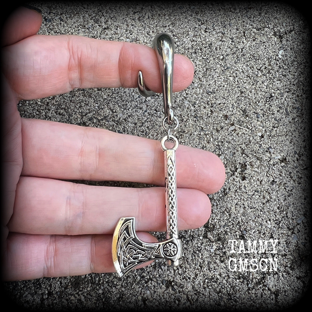 Single Viking axe gauged earring