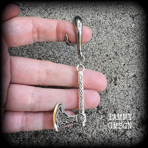 Single Viking axe gauged earring